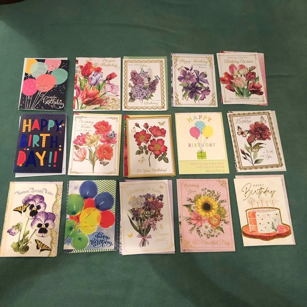 Greeting cards birthday paper bundle 40 envelopes colorful multiple designs lot